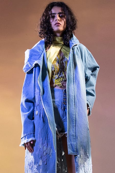 Buy_Abhishek Sharma_Blue Denim Hoodie Jacket_Online_at_Aza_Fashions