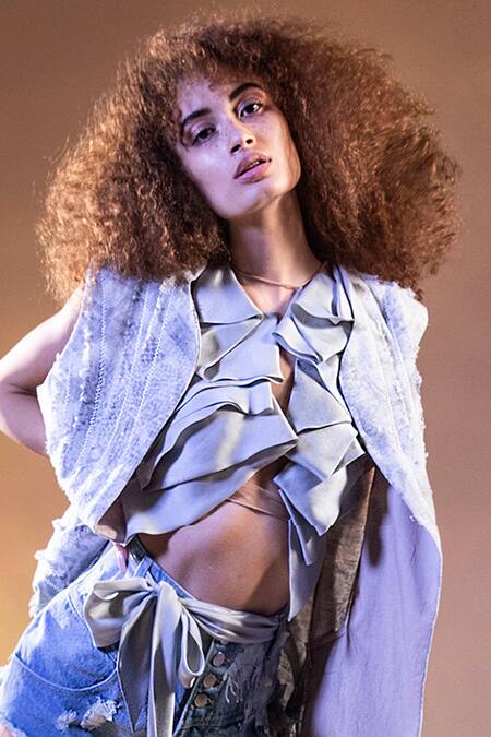 Abhishek Sharma_Blue Handloom Cotton Jacket_Online_at_Aza_Fashions