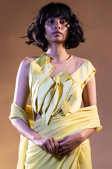 Buy Abhishek Sharma Yellow Chiffon Saree Online at Aza Fashions Buy_Abhishek Sharma_Yellow Chiffon Saree _Online_at_Aza_Fashions