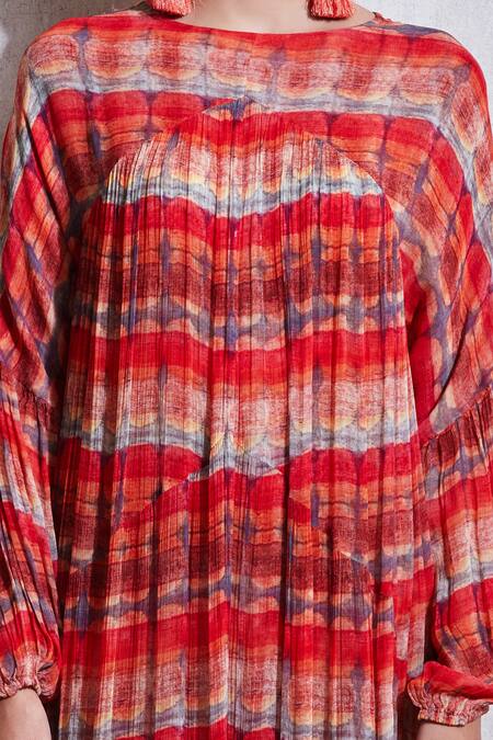 Ritu Kumar_Red Chiffon, Viscose Round Printed Maxi Dress_at_Aza_Fashions