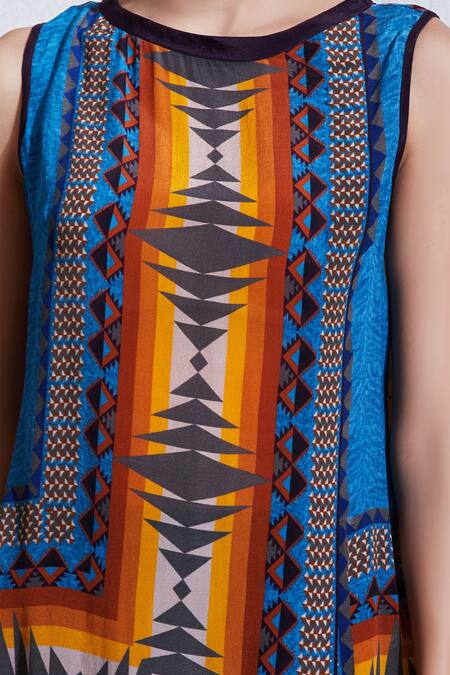 Ritu Kumar_Multi Color Rayon Round Printed Short Tunic_at_Aza_Fashions