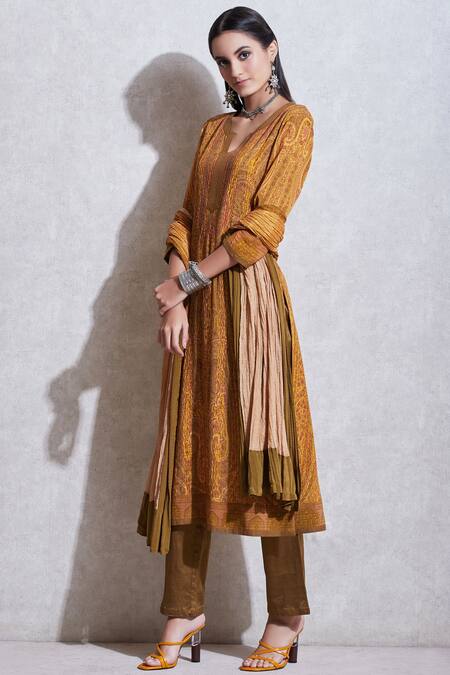 Buy Ritu Kumar Yellow Rayon Round Printed Kurta Set Online at Aza Fashions Buy_Ritu Kumar_Yellow Rayon Round Printed Kurta Set_Online_at_Aza_Fashions