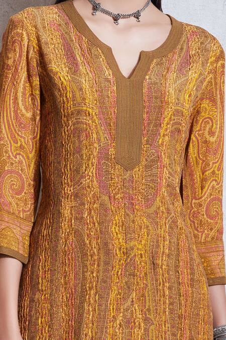 Ritu Kumar Yellow Rayon Round Printed Kurta Set at Aza Fashions Ritu Kumar_Yellow Rayon Round Printed Kurta Set_at_Aza_Fashions