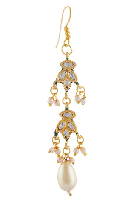 Just Shradhas_Gold Plated Pearls Kundan Dangler Earrings _Online_at_Aza_Fashions