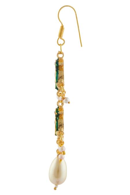 Shop_Just Shradhas_Gold Plated Pearls Kundan Dangler Earrings _Online_at_Aza_Fashions