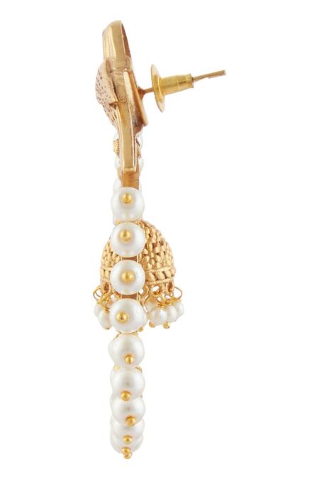 Buy_Just Shradhas_Gold Plated Pearls Carved Stone Hoops_Online_at_Aza_Fashions