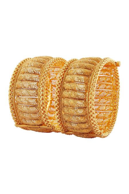 Just Shradhas_Gold Plated Carved Kada Set Of 2_Online_at_Aza_Fashions