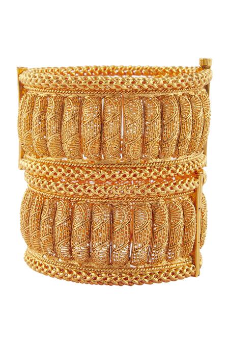 Shop_Just Shradhas_Gold Plated Carved Kada Set Of 2_Online_at_Aza_Fashions
