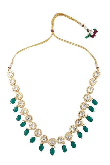 Just Shradhas_Gold Plated Imitation Diamonds Stone Necklace Set_Online_at_Aza_Fashions
