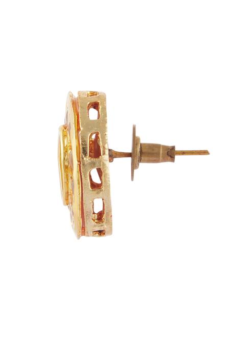 Just Shradhas_Gold Plated Imitation Diamonds Stone Necklace Set_at_Aza_Fashions