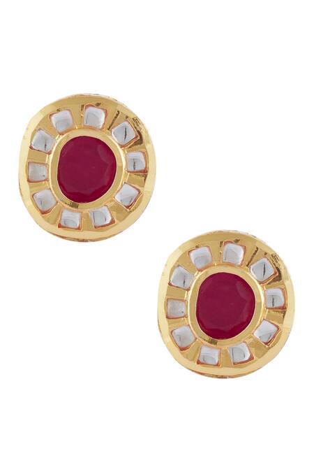 Just Shradhas_Gold Plated Diamonds, Beads Stone Necklace Set_Online_at_Aza_Fashions