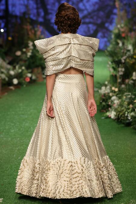 Shop_Pooja Shroff_White Chanderi Lehenga Set_at_Aza_Fashions