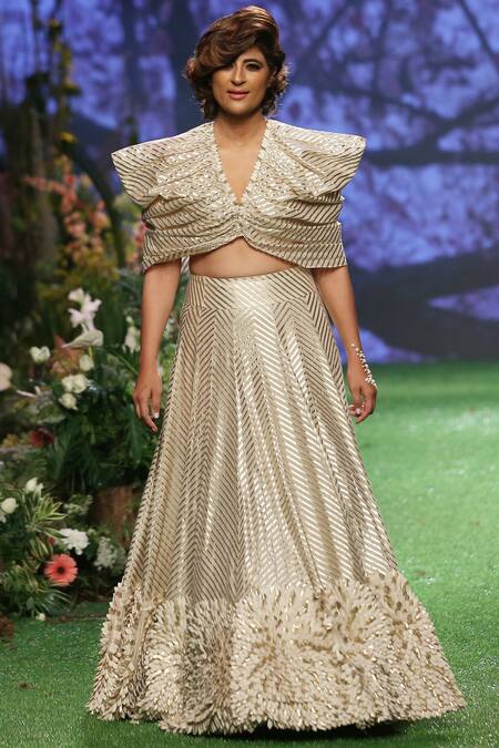 Pooja Shroff_White Chanderi Lehenga Set_Online_at_Aza_Fashions