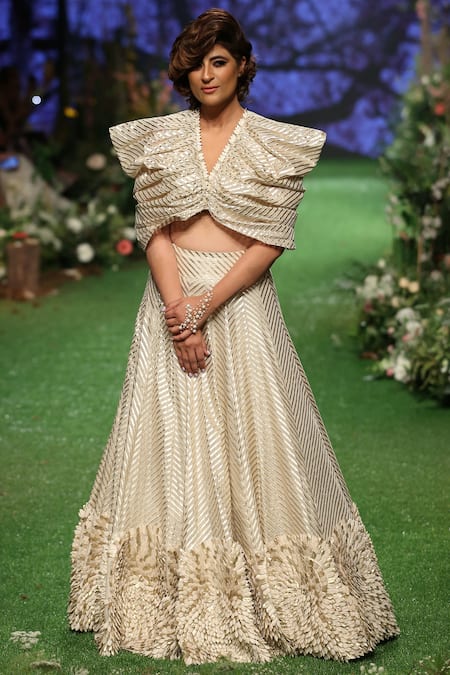 Buy_Pooja Shroff_White Chanderi Lehenga Set_Online_at_Aza_Fashions