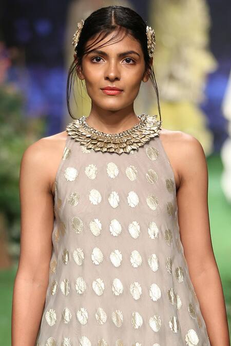 Pooja Shroff_Grey Organza Embellished Tunic Pant Set_Online_at_Aza_Fashions