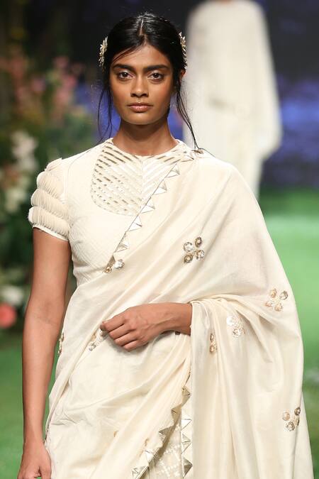 Pooja Shroff_White Chanderi Saree With Blouse_Online_at_Aza_Fashions