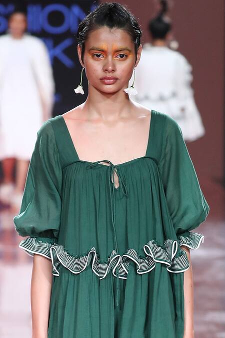 Kanelle_Green Cotton Dress_Online_at_Aza_Fashions