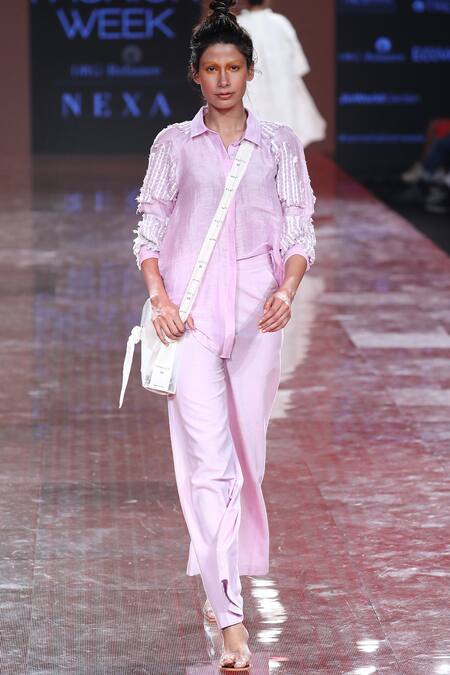 Kanelle_Purple Crushed Cotton Trousers_Online_at_Aza_Fashions