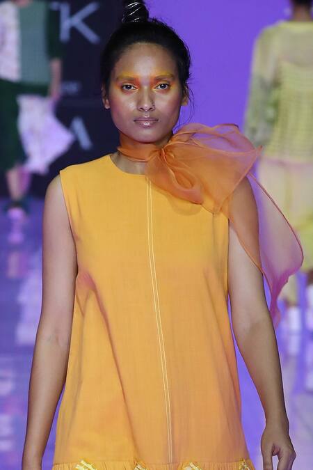 Kanelle_Orange Cotton Embroidered Dress_Online_at_Aza_Fashions