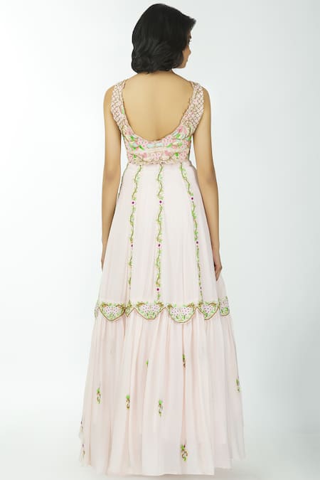 Shop Neha Mehta Couture Pink Pure Crepe V Neck Embroidered Bridal Lehenga Set at Aza Fashions Shop_Neha Mehta Couture_Pink Pure Crepe V Neck Embroidered Bridal Lehenga Set _at_Aza_Fashions