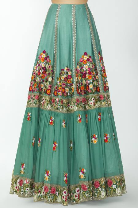 Shop Neha Mehta Couture Blue Pure Georgette V Neck Embroidered Kurta Lehenga Set Online at Aza Fashions Shop_Neha Mehta Couture_Blue Pure Georgette V Neck Embroidered Kurta Lehenga Set _Online_at_Aza_Fashions