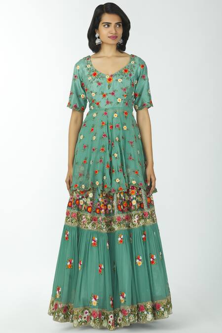 Buy Neha Mehta Couture Blue Pure Georgette V Neck Embroidered Kurta Lehenga Set Online at Aza Fashions Buy_Neha Mehta Couture_Blue Pure Georgette V Neck Embroidered Kurta Lehenga Set _Online_at_Aza_Fashions