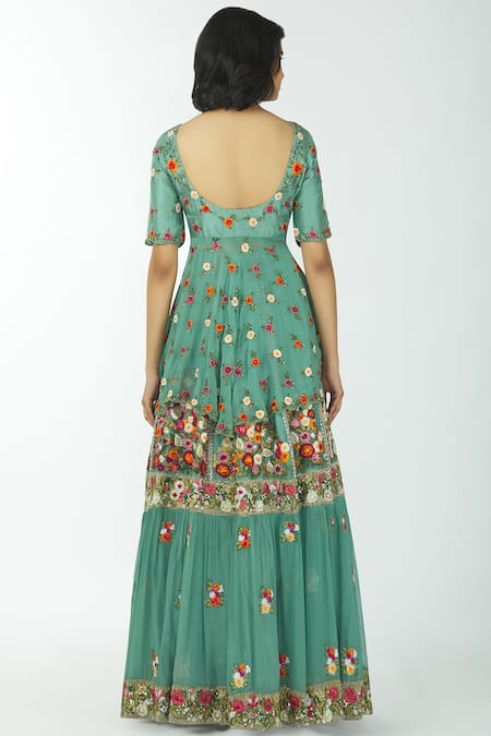 Shop Neha Mehta Couture Blue Pure Georgette V Neck Embroidered Kurta Lehenga Set at Aza Fashions Shop_Neha Mehta Couture_Blue Pure Georgette V Neck Embroidered Kurta Lehenga Set _at_Aza_Fashions