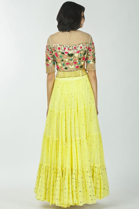 Shop Neha Mehta Couture Yellow Pure Georgette Round Embroidered Lehenga Set at Aza Fashions Shop_Neha Mehta Couture_Yellow Pure Georgette Round Embroidered Lehenga Set _at_Aza_Fashions