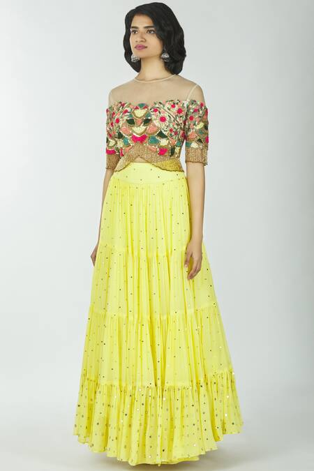 Neha Mehta Couture Yellow Pure Georgette Round Embroidered Lehenga Set Online at Aza Fashions Neha Mehta Couture_Yellow Pure Georgette Round Embroidered Lehenga Set _Online_at_Aza_Fashions