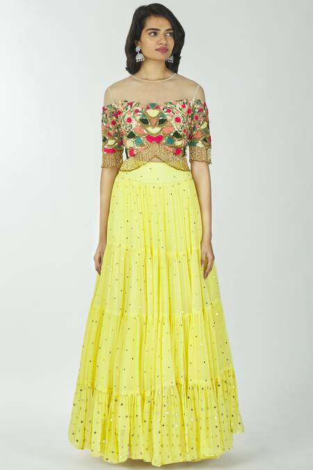 Buy Neha Mehta Couture Yellow Pure Georgette Round Embroidered Lehenga Set Online at Aza Fashions Buy_Neha Mehta Couture_Yellow Pure Georgette Round Embroidered Lehenga Set _Online_at_Aza_Fashions