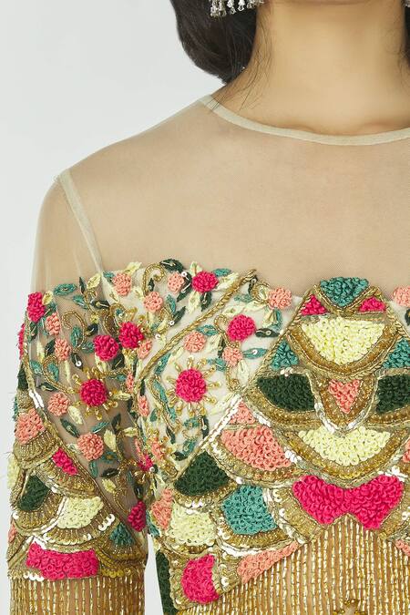 Neha Mehta Couture Yellow Pure Georgette Round Embroidered Lehenga Set at Aza Fashions Neha Mehta Couture_Yellow Pure Georgette Round Embroidered Lehenga Set _at_Aza_Fashions