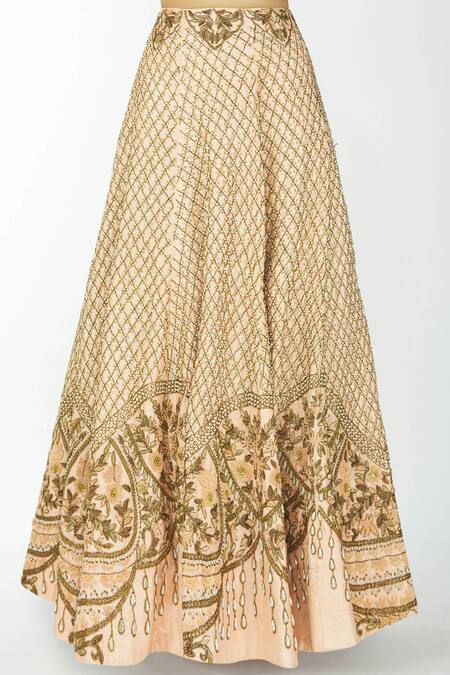 Buy Neha Mehta Couture Peach Silk Leaf Neck Lehenga Set Online at Aza Fashions Buy_Neha Mehta Couture_Peach Silk Leaf Neck Lehenga Set _Online_at_Aza_Fashions