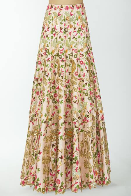 Shop Neha Mehta Couture Peach Silk V Neck Lehenga Set Online at Aza Fashions Shop_Neha Mehta Couture_Peach Silk V Neck Lehenga Set _Online_at_Aza_Fashions