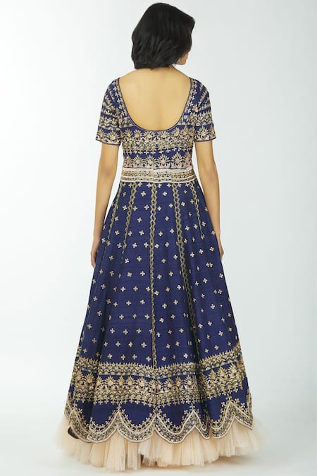 Shop Neha Mehta Couture Blue Silk Round Anarkali With Dupatta at Aza Fashions Shop_Neha Mehta Couture_Blue Silk Round Anarkali With Dupatta _at_Aza_Fashions