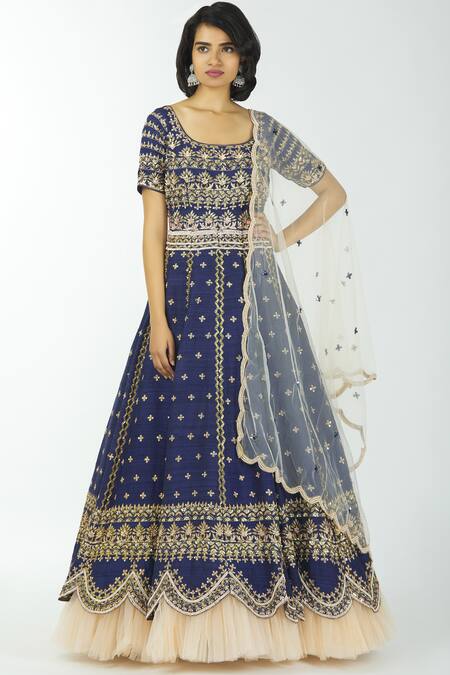 Neha Mehta Couture Blue Silk Round Anarkali With Dupatta Online at Aza Fashions Neha Mehta Couture_Blue Silk Round Anarkali With Dupatta _Online_at_Aza_Fashions