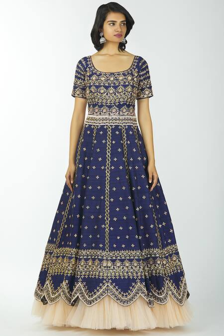 Buy Neha Mehta Couture Blue Silk Round Anarkali With Dupatta Online at Aza Fashions Buy_Neha Mehta Couture_Blue Silk Round Anarkali With Dupatta _Online_at_Aza_Fashions
