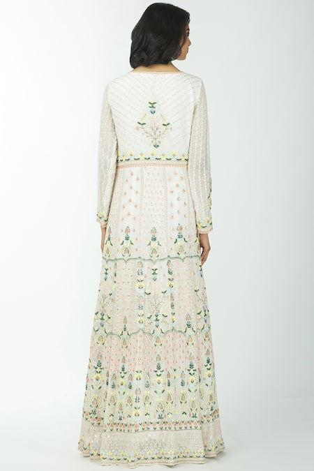 Shop Neha Mehta Couture White Lucknowi Round Anarkali With Dupatta at Aza Fashions Shop_Neha Mehta Couture_White Lucknowi Round Anarkali With Dupatta _at_Aza_Fashions