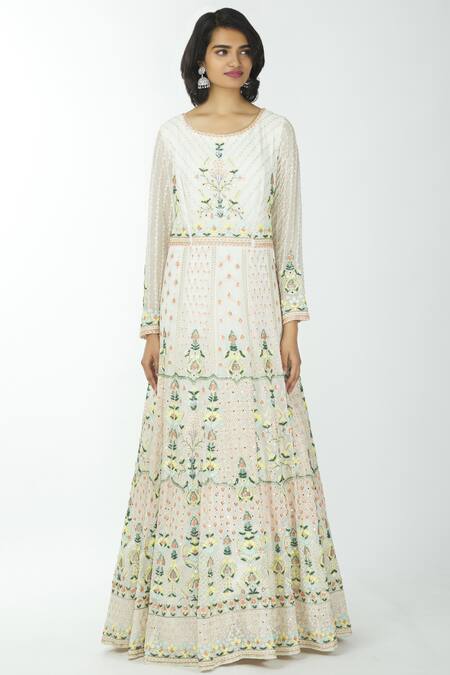 Shop Neha Mehta Couture White Lucknowi Round Anarkali With Dupatta Online at Aza Fashions Shop_Neha Mehta Couture_White Lucknowi Round Anarkali With Dupatta _Online_at_Aza_Fashions