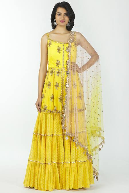 Neha Mehta Couture Yellow Georgette Round Embellished Kurta Sharara Set Online at Aza Fashions Neha Mehta Couture_Yellow Georgette Round Embellished Kurta Sharara Set _Online_at_Aza_Fashions