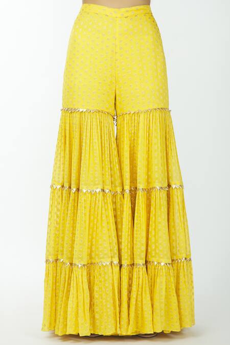 Shop Neha Mehta Couture Yellow Georgette Round Embellished Kurta Sharara Set Online at Aza Fashions Shop_Neha Mehta Couture_Yellow Georgette Round Embellished Kurta Sharara Set _Online_at_Aza_Fashions