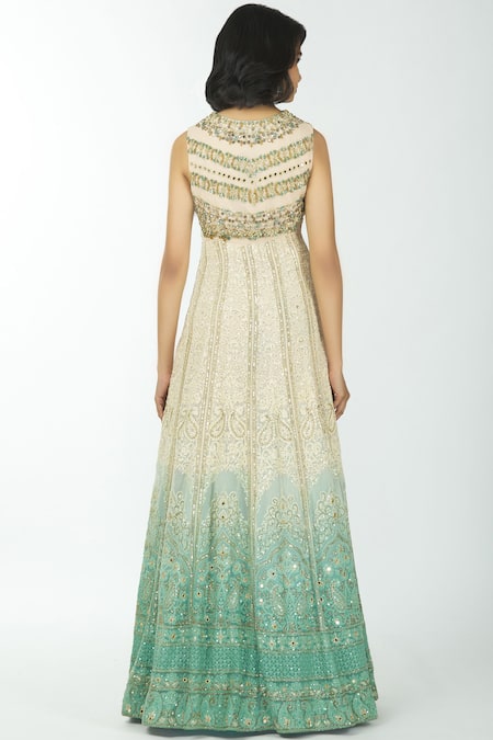 Shop Neha Mehta Couture White Lucknowi V Neck Jacket Anarkali With Dupatta at Aza Fashions Shop_Neha Mehta Couture_White Lucknowi V Neck Jacket Anarkali With Dupatta _at_Aza_Fashions