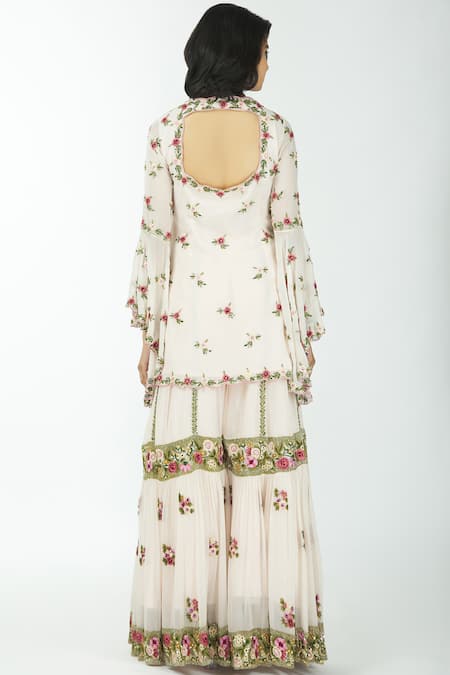 Shop Neha Mehta Couture Pink Georgette Round Embroidered Kurta Sharara Set at Aza Fashions Shop_Neha Mehta Couture_Pink Georgette Round Embroidered Kurta Sharara Set _at_Aza_Fashions