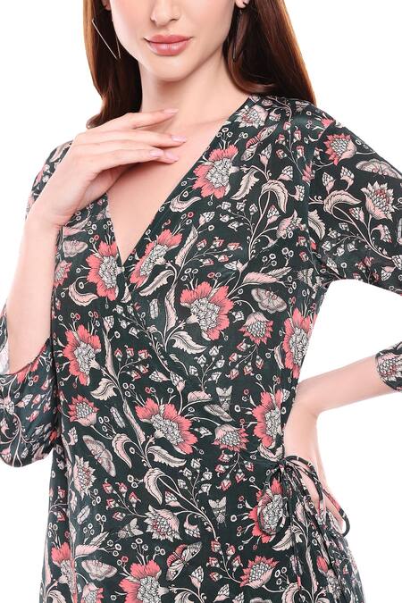 Shop_Soup By Sougat Paul_Green V Neck Printed Kurta Palazzo Set _Online_at_Aza_Fashions