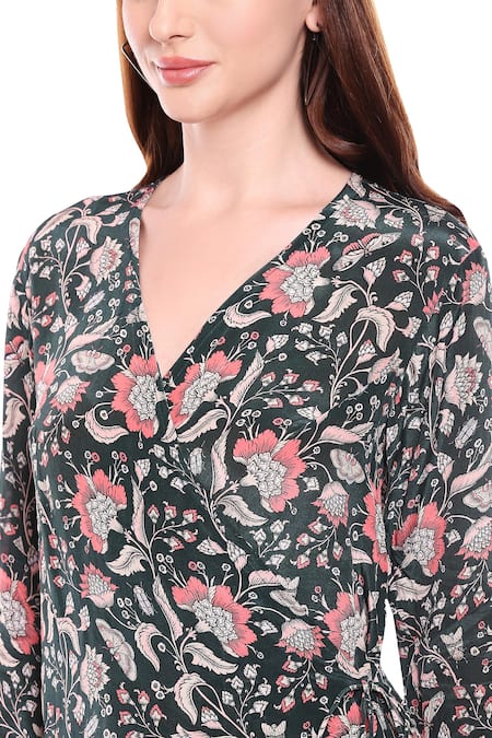 Soup By Sougat Paul_Green V Neck Printed Kurta Palazzo Set _at_Aza_Fashions