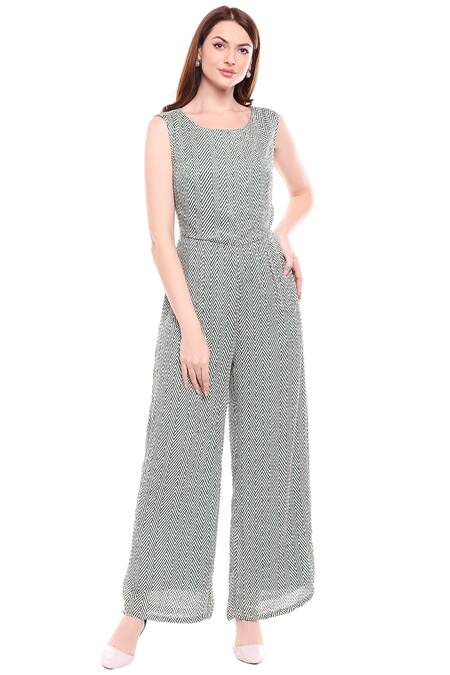 Buy_Soup By Sougat Paul_White Chiffon Round Printed Jumpsuit With Jacket _Online_at_Aza_Fashions