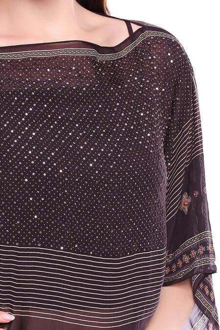 Soup By Sougat Paul_Brown Chiffon, Satin Round Printed Draped Skirt Set_at_Aza_Fashions