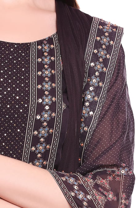 Soup by Sougat Paul_Brown Net, Chiffon, Satin Round Printed Kurta Palazzo Set _at_Aza_Fashions