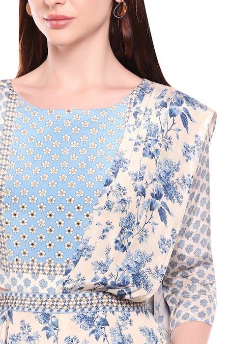 Shop_Soup By Sougat Paul_White Crepe Floral Round Neck Printed Jumpsuit _Online_at_Aza_Fashions