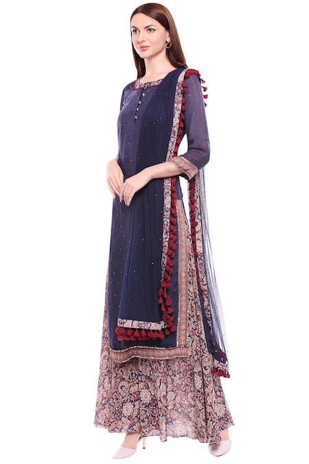 Buy_Soup By Sougat Paul_Blue Printed Kurta Palazzo Set _Online_at_Aza_Fashions