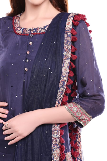Shop_Soup By Sougat Paul_Blue Printed Kurta Palazzo Set _Online_at_Aza_Fashions